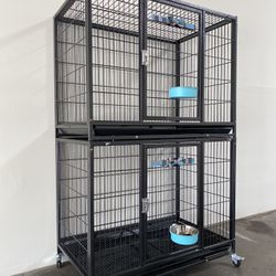  ✅ New Double Tier Heavy duty Comfy Kennel Crate Cage W/ Trays & Casters 🐶Dimensions in pictures 🐶🐶
