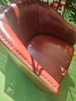 Burgundy Leather Tub Chair with Nailhead Trim Obo