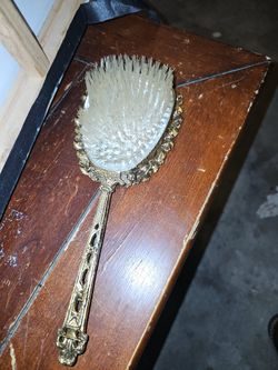Vintage Gold-Tone Vanity Hairbrush with Mirror