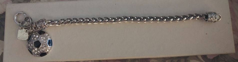 Brand New Silver Enamel Soccer Chain Bracelet
