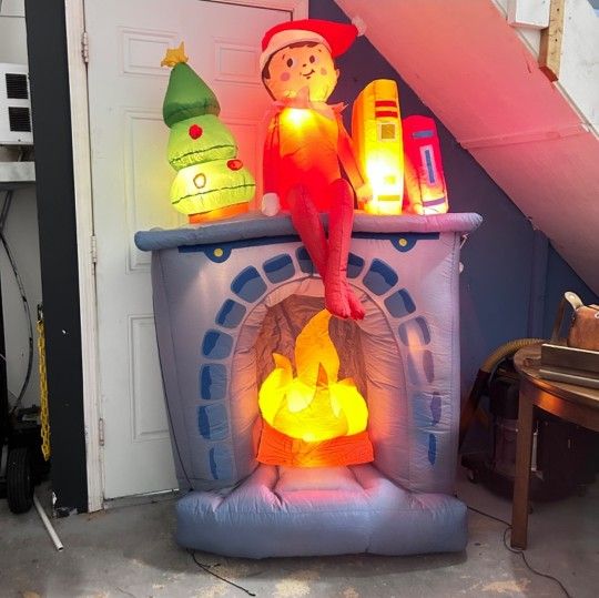 Elf on the Shelf 6.5 FT Airblown Inflatable Scout Fireplace Christmas Yard Decor