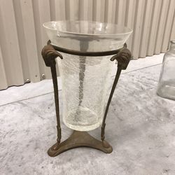 Beautiful Antique Glass Vase with Iron Stand