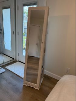 White Full-Length Mirror Jewelry Armoire / Jewelry Organizer Cabinet