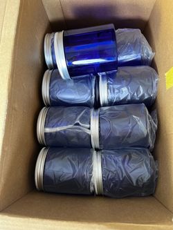 8 oz Blue Plastic Jars w/ Aluminum Lids,