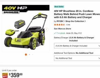 Ryobi 40V HP Brushless 20in Cordless Lawn Mower