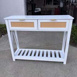 $50! New In Box 2 Drawer Console Table In White 39.3” X 11.8” X31.5