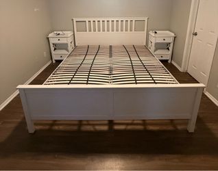 IKEA King Size White Bed Frame with Slats – Solid Wood – Good Condition