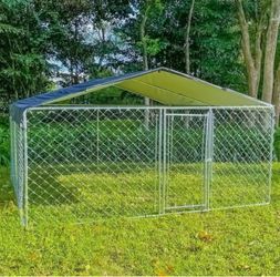 10ft x 10ft 5.5 feet Dog Kennel Outdoor Metal Playpen Heavy Duty Large Dog Cages Enclosure for Large Dogs Run Outside Exercise Pet Fences with Roof fo