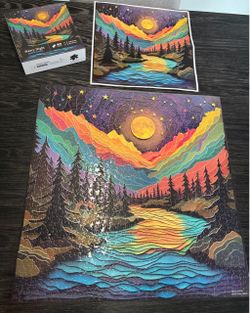 Magic Starry Night Puzzles for Adults 1000 Pieces, Nature Tree Mountain River Moonlit Landscape 🧩