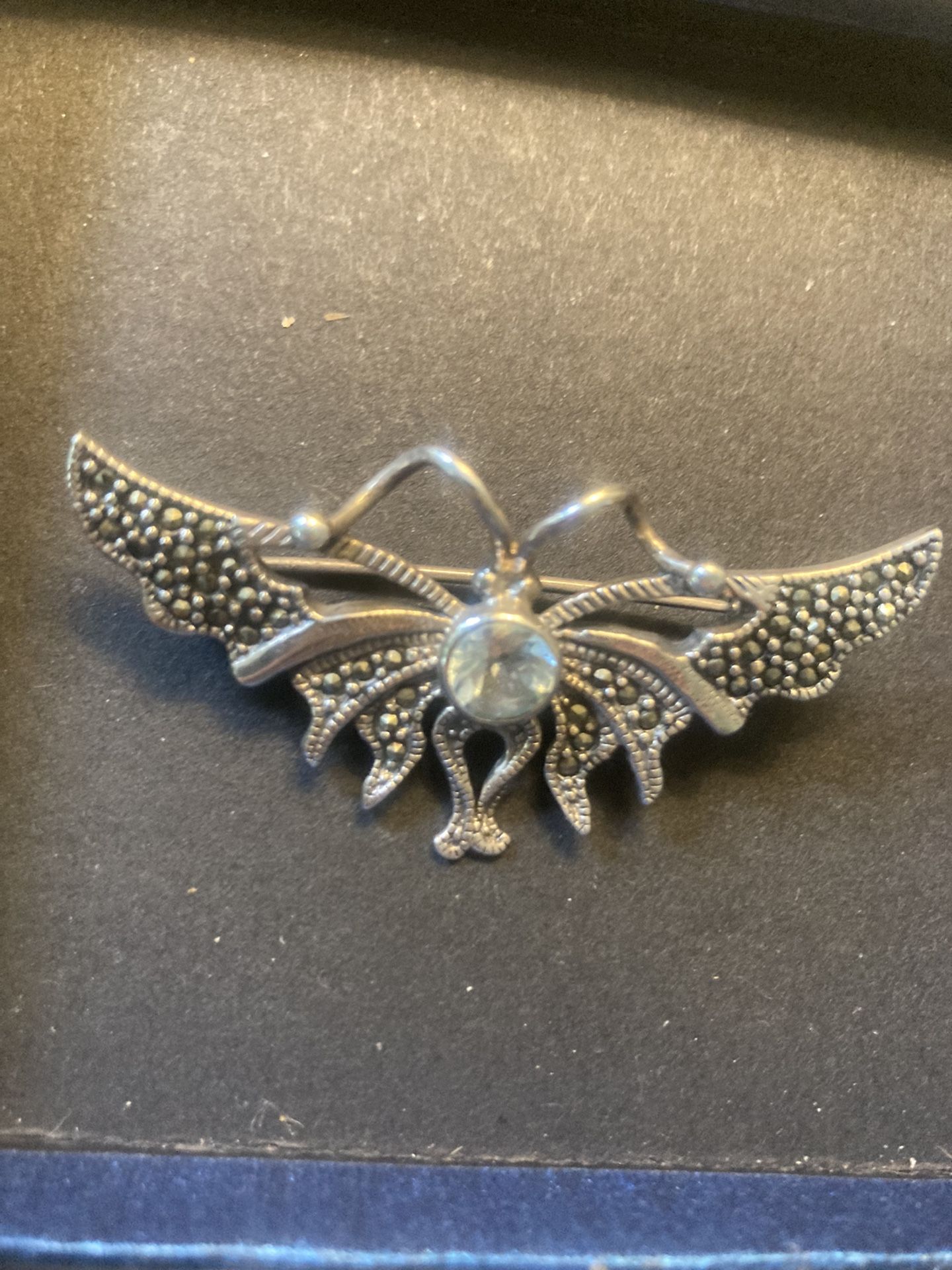 Large Sterling Butterfly Broach W/ Stones Vintage