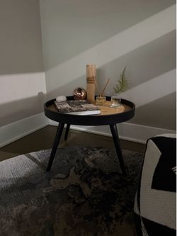 Modern Round Wood & Metal Accent Side Table