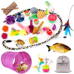 Brand New 28Pcs Cat Toys Kitten Toys Assorted, Cat Tunnel Catnip Fish Feather Teaser Wand Fish Fluffy Mouse Mice Balls and Bells Toys for Indoor Cat P