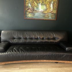 Mid-Century Modern Black leather Couch