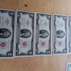 Five Sequential 1963 $2 Bill