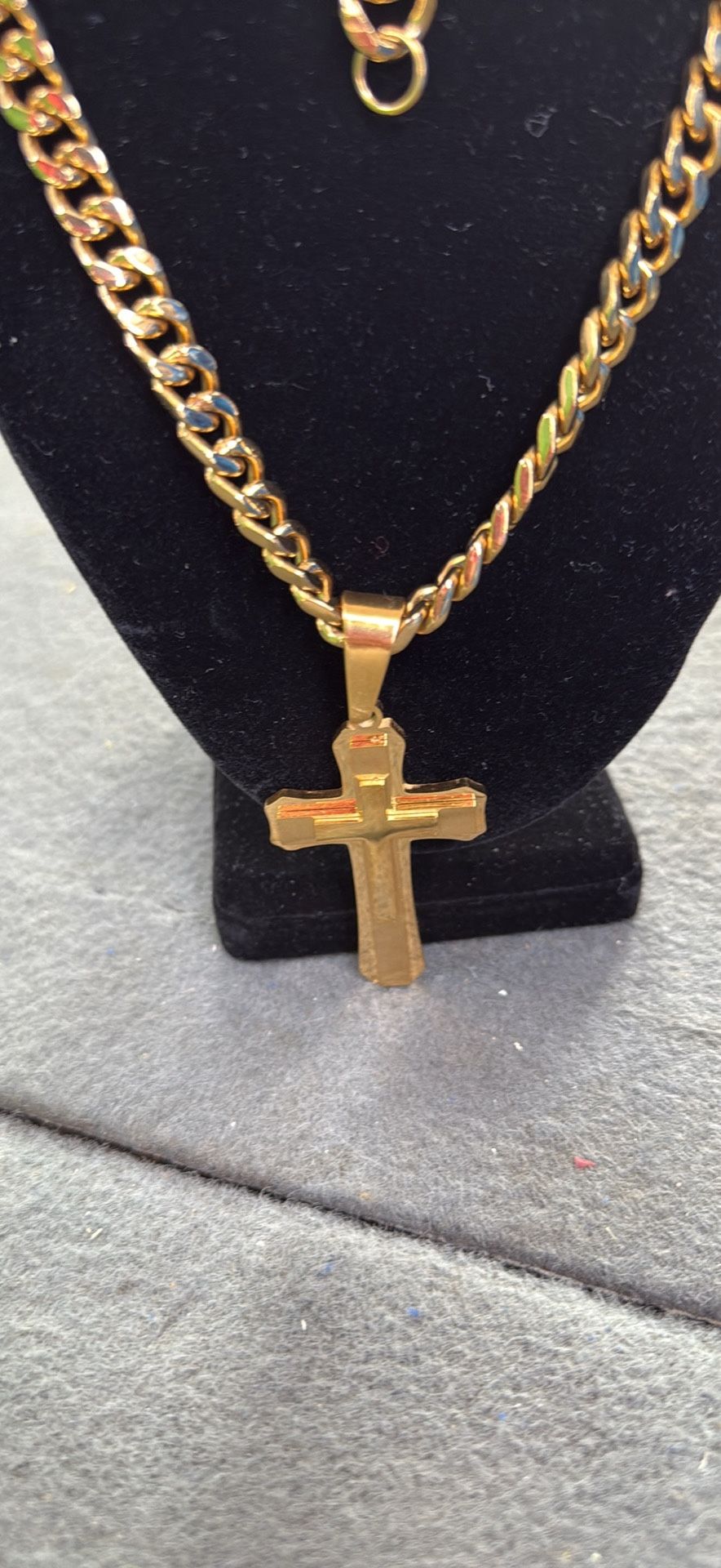 Stainless Steel Necklace & Bracelet Set with Cross Pendant