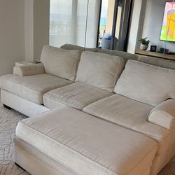 Light Beige Fabric Sofa with Storage Chaise