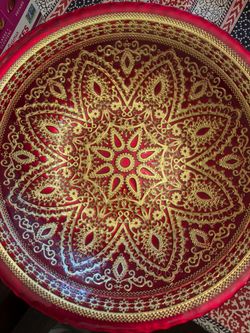 5 Day special sale! Large 15” diameter Ornate Indian Decorative Serving 3 pc Tray / large bowl – Red & Gold