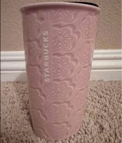 Brand New Limited Edition Pink Sakura Cherry Blossom Embossed Ceramic Tumbler