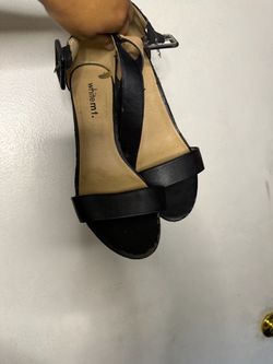 White MT Black Strappy Block Heel Sandals