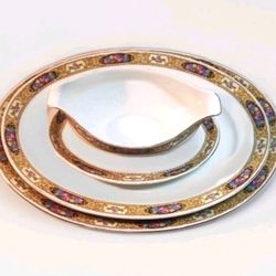 K&A KRAUTHEIM Selb Bavaria Germany China Platters, Gravy Boat Floral Art Nouveau