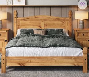 Queen bed, two nightstands, mattress and bedding