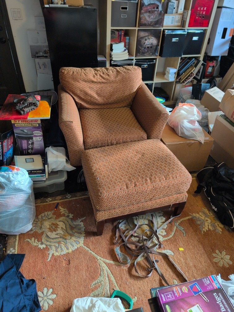 Fabric Arm Chair And Ottoman