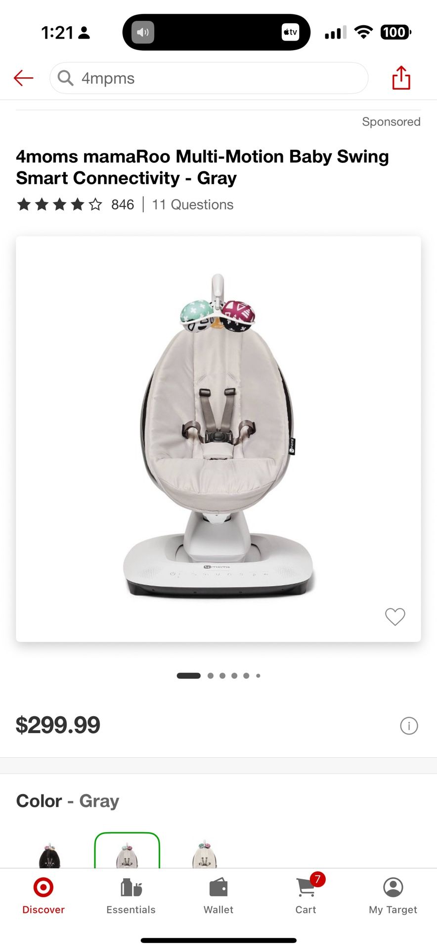 4moms mamaRoo Multi-Motion Baby Swing Smart Connectivity - Gray