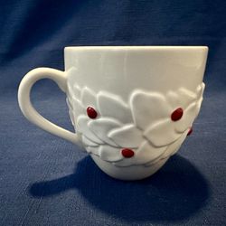 Starbucks 2004 Poinsettia Holly Berry Embossed Holiday Coffee Mug Cup Christmas