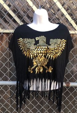 NEW gold and black crop top with fringe