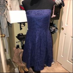Trina Turk Navy Strapless Lace Dress