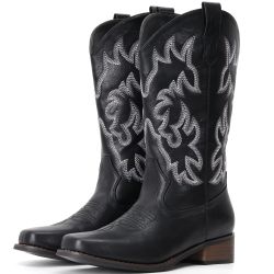 IUV Women’s Cowboy Boots – Size 6 – Black