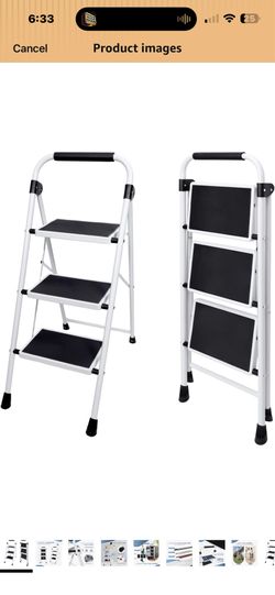 OLIXIS Step Ladder, 3 Sturdy Step Stool with Anti-Slip Pedal & Comfortable Handrail, Portable Heavy Duty Step Stool for Kitchen, Garage & Outdoor Use,