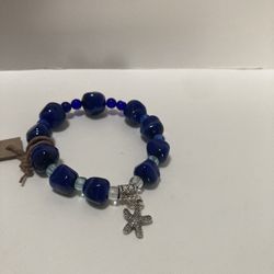 Cobalt Blue Antique Glass Stretch Bracelet 