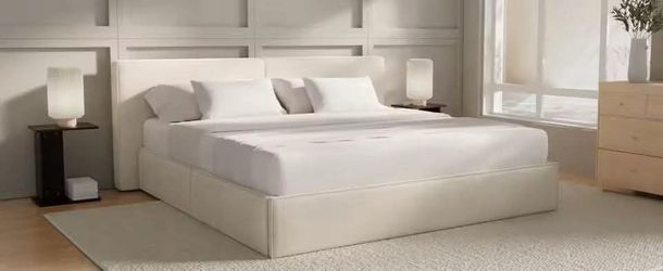 Cloud King Platform Bed Frame with Pillow Headboard 6-Inch, Easy Assembly (Beige)