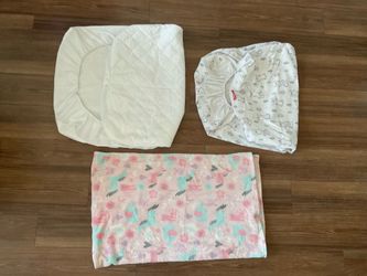Pack N Play Waterproof Mattress Cover ,Blanket And Fitted Sheet Combo Playpen Mini Crib
