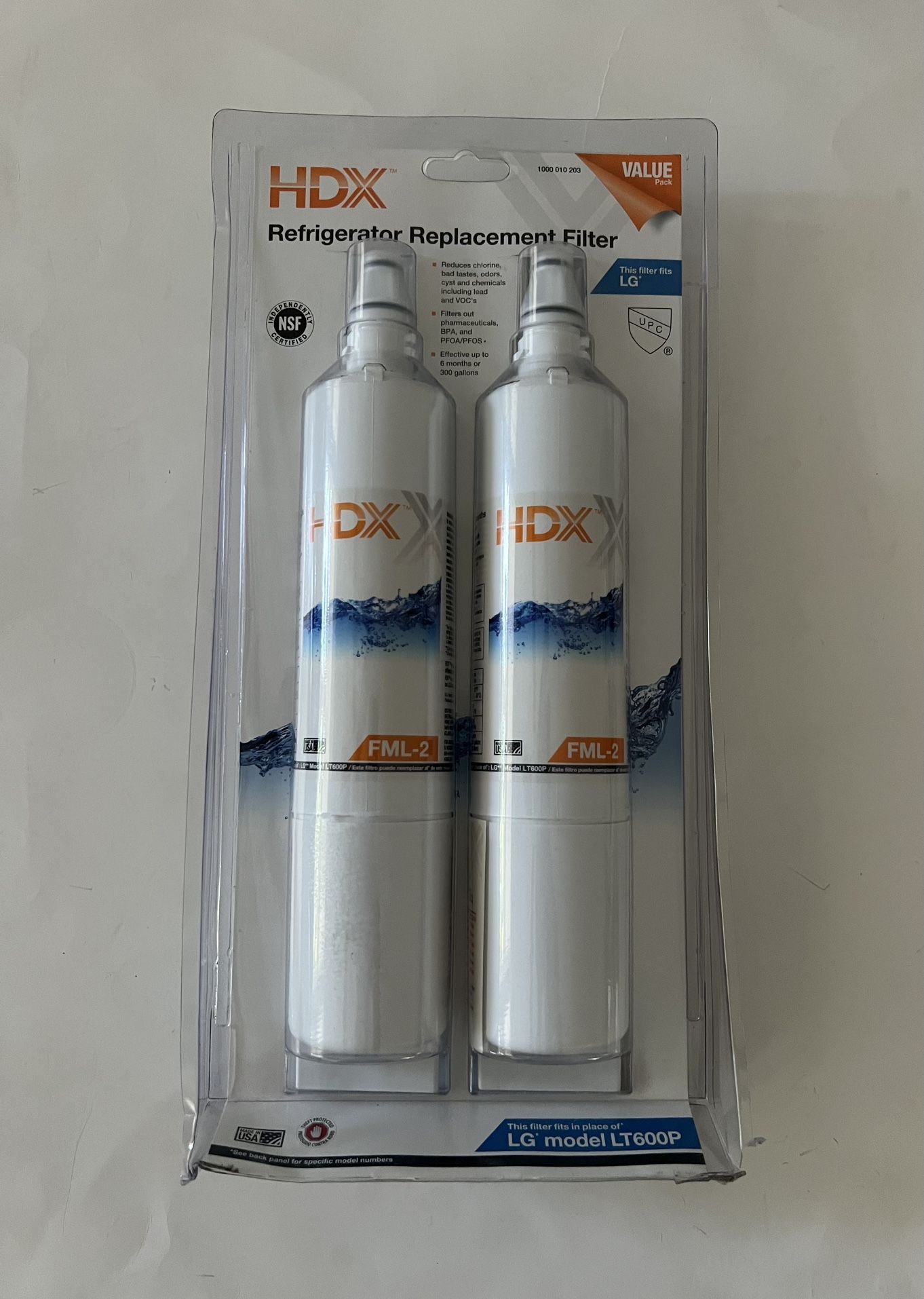 New- HDX FML-2 Premium Refrigerator Water Filter Replacement Fits LG LT600P (2-Pack)