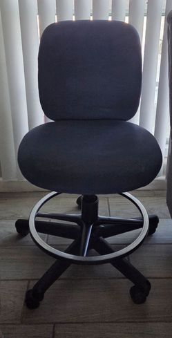 Blue Fabric Drafting Stool with Footrest Ring