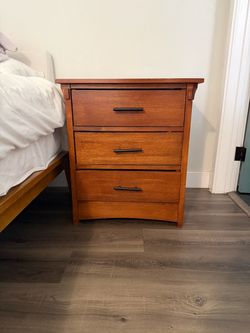 Pair of Matching Wood Nightstands - 3 Drawers Each