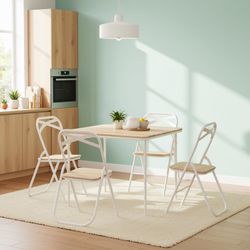 Homy Casa FernX 5PC Folding Dining Set 43” Wooden Folding Table with 4 Wooden Chairs Oak White finish