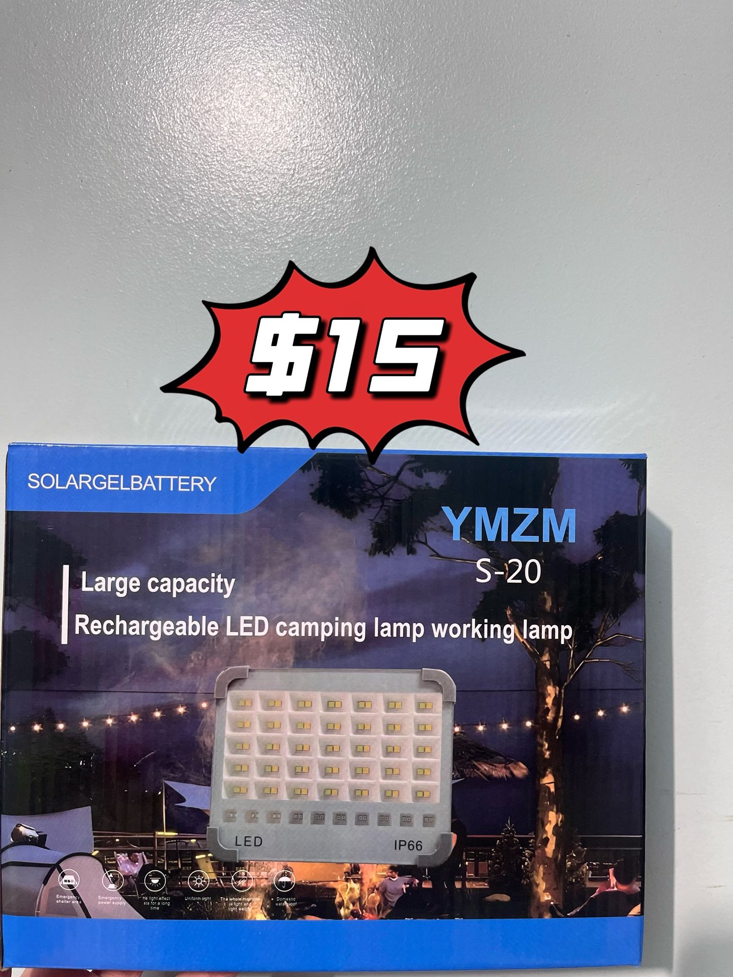 ❤️$15❤️ LED Work Light Solar & Plug Rechargeable, Flood lights Outdoor IP66 Waterproof with 4 Modes LED for Emergency, Garage, Camping,Car Repair Pic