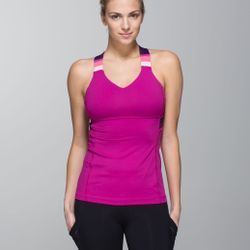 LULULEMON Raspberry Pink Purple Coral Stripe Push Ur Limits Workout Tank Top