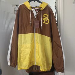 San Diego Padres Men's Mitchell & Ness Brown/Gold Game Day Full-Zip Windbreaker Hoodie Jacket 4XL