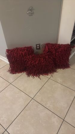 Red Shag Fringe Throw Pillows Set