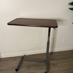 Brown Standing desk with wheels wood finish office supplies furniture 