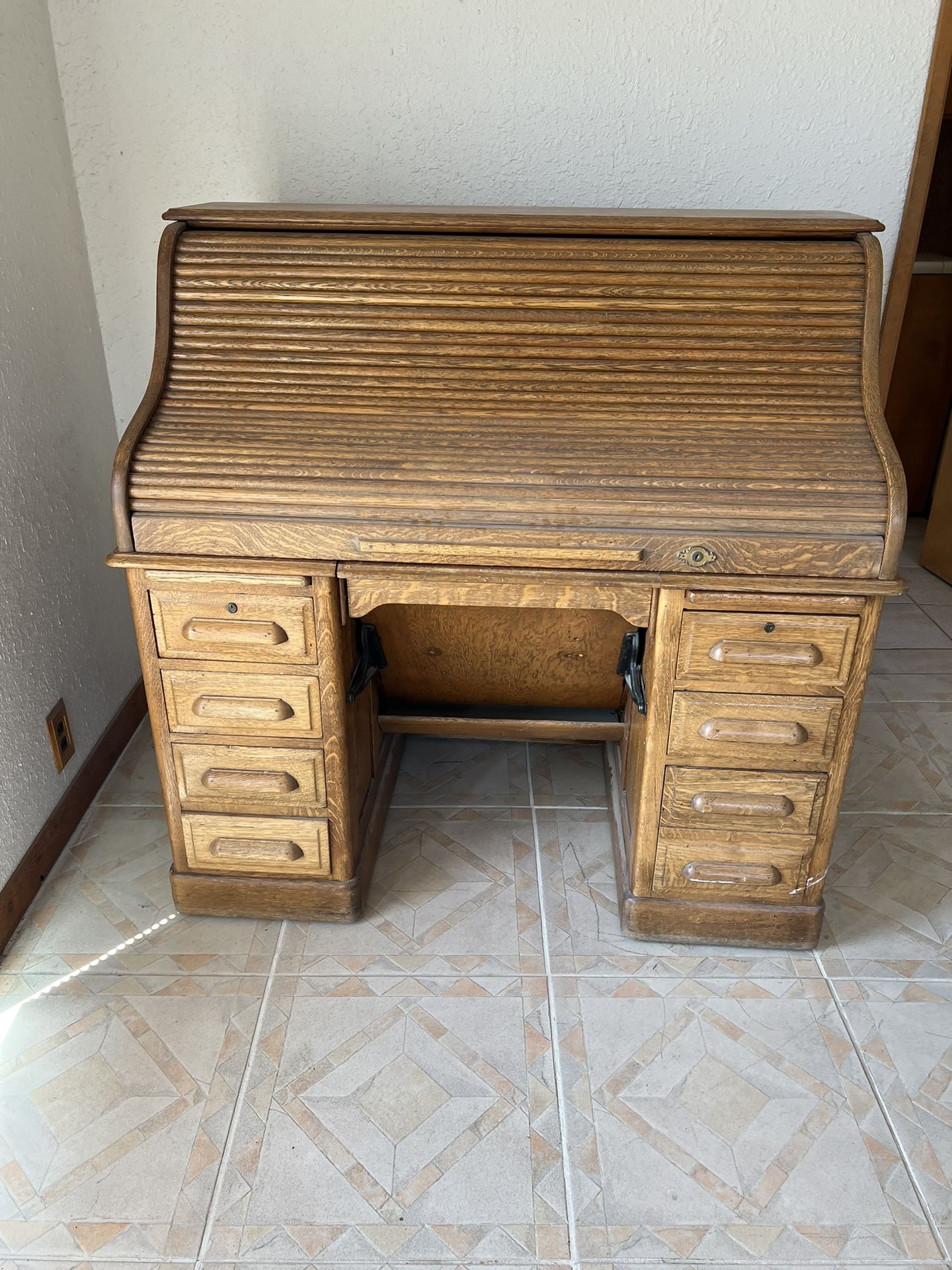 Solid Oak Roll-Top Desk