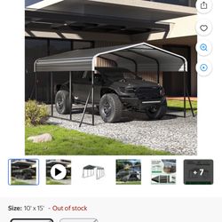 Jaxpety 10' x 15' Outdoor Metal Carport, Galvanized Steel Carport for Car, Truck, SUV, Boat, Black