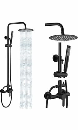 gotonovo Outdoor Shower Fixtures SUS304 Stainless Steel Rain Shower Kit Faucet High Pressure Wall Mount 2 Dual Function 8 Inch Showerhead and Handheld