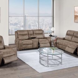 3 PC RECLINER SET IN AUBURN FINISH