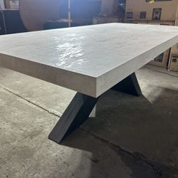 New Durant 84” Dining Room Kitchen Table Solid Wood Base Faux Concrete Top