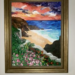 Oil Painting Of The Coast Signed & Framed